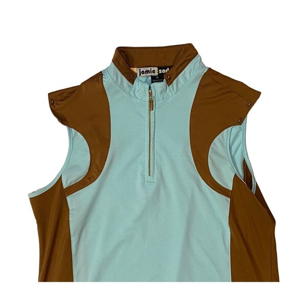 Jamie Sadock Women's Medium 1/4 Zip Cap Sleeve Golf Top Brown Light Blue-Green - Picture 2 of 7